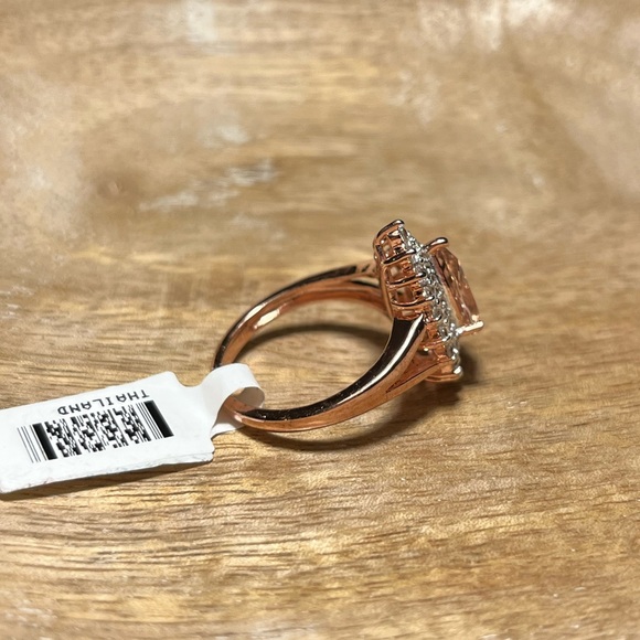 Synthetic Morganite & White Zircon Tear Drop Rose Gold Over Sterling Silver Ring - Picture 4 of 13